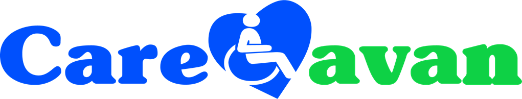Care a van logo. A blue heart with a person in a wheelchair.